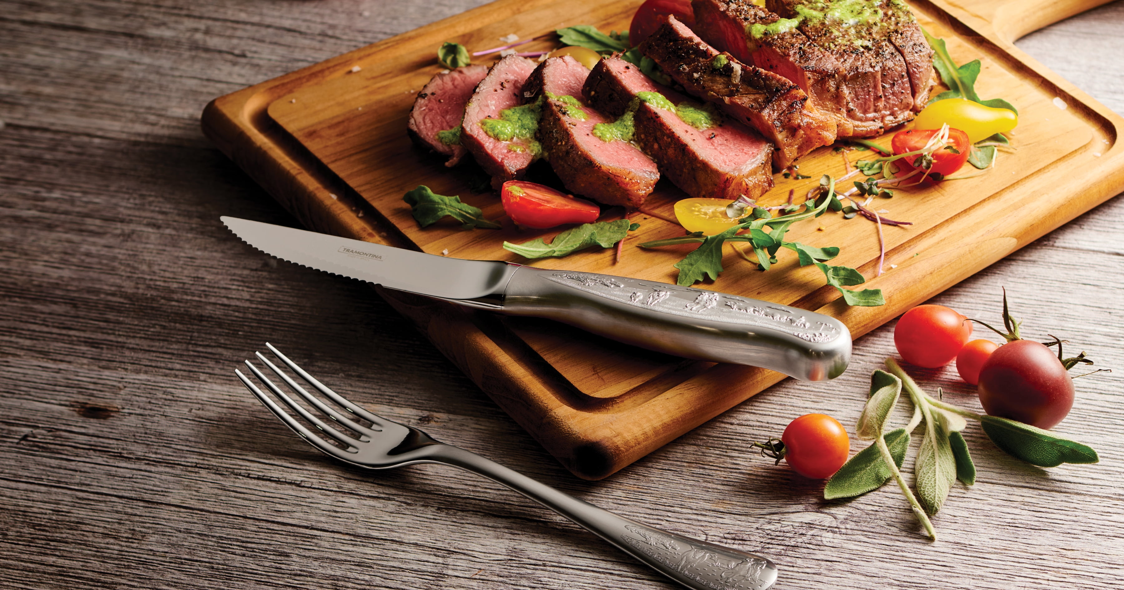 Tramontina Churrasco BBQ 8-Piece Forged Embossed Stainless Steel Steak Knife and Fork Set, Dishwasher Safe