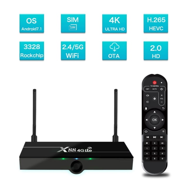 X88 4G Lte TV Box Android 9.0 2 Go RAM 16 Go Google Voice Assistant RK3328 4K Quad Core avec Carte SIM Réglementations Européennes
