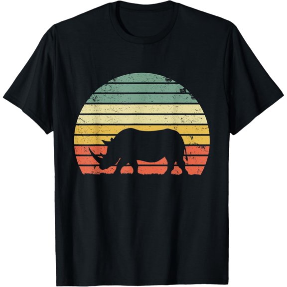 Vintage Rhino Shirt Retro Sunset Colors Silhouette TShirt men and women can wear, black, white, gifts