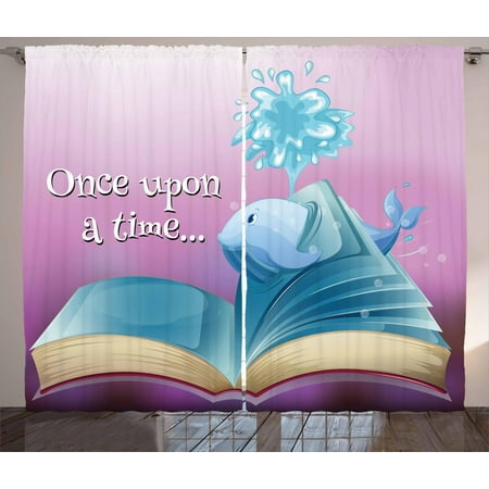 Two Story Curtains Once Upon a Time Curtains 2 Panels Set, A Storybook and Quote with Baby Whale Fantastic Ocean Tale Kids Cartoon, Window Drapes for Living Room Bedroom, 108W X 63L Inches, Multicolor, by Ambesonne ()