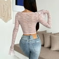 thumbnail image 4 of Women's Long Sleeve Lace Bodysuit V Neck Body Suit Shapewear Pink M, 4 of 4
