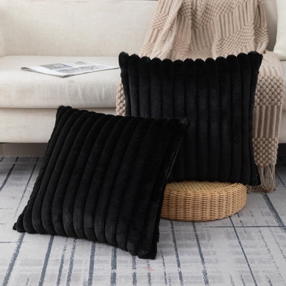 Fundas de cojín ZLINA de piel sintética negra a rayas de 40 x 40 cm