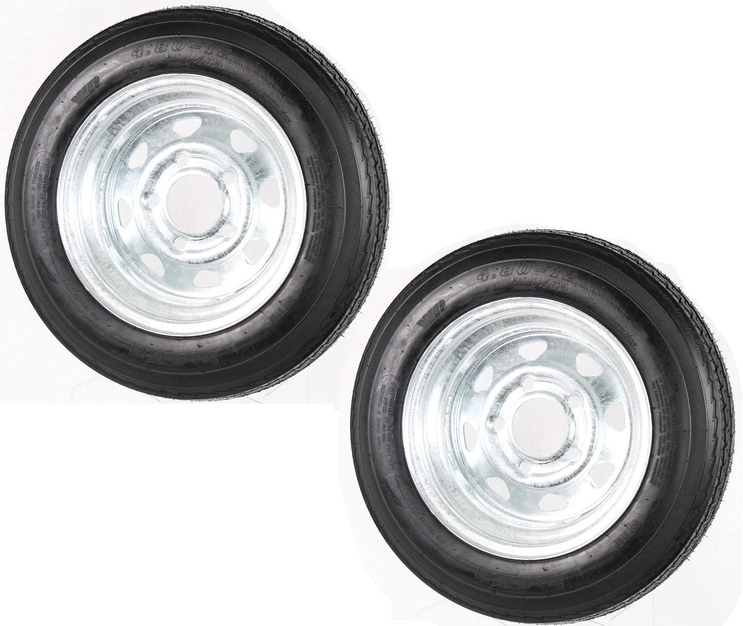 QIANGLING 2-Pack Trailer Tire Rim 4.80-12 12 in. Load C 5 Lug Galvanized Spoke Wheel - 2 Year Warranty w/Free Roadside