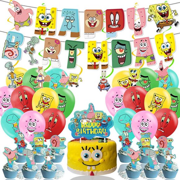 Spongebob Birthday Party Supplies, Boys And Girls Party Decorations, Including Flag-pulling Balloons-week