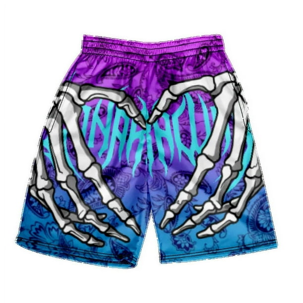 Pantalones cortos clásicos de playa con calavera para hombre y mujer, Shorts de gimnasio con estampado de mano de esqueleto a la moda,