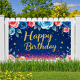 thumbnail image 2 of Blue Background Happy Birthday Banner with Colorful Roses and Glittery Stars Party Decoration Backdrop for Birthday Party Photography Props Decorations, 2 of 7