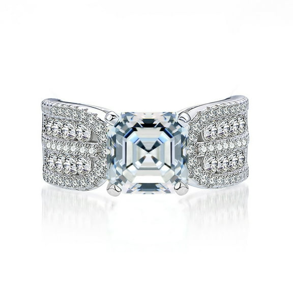 2.5 Carat Moissanite Rings for Women D Color VVS1 925 Sterling Silver Asscher Cut Moissanite Wedding Rings Lab Created Diamond Engagement Ring Simulated Diamond Promise Rings