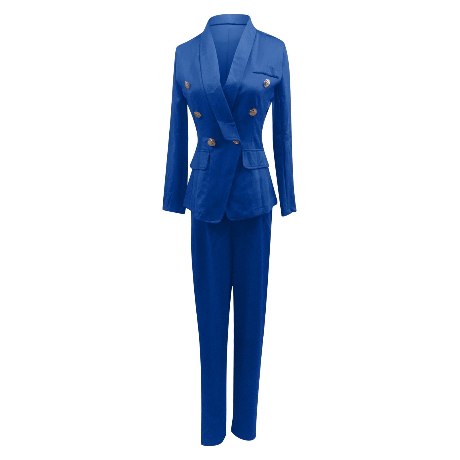 JGGSPWM Women 2 Piece Outfits Suits Set Long Sleeve Button Blazer High  Waisted Pants Jumpsuit for Business Work Elegant Fall Spring 2 Pieces Set  Dark Blue XL 