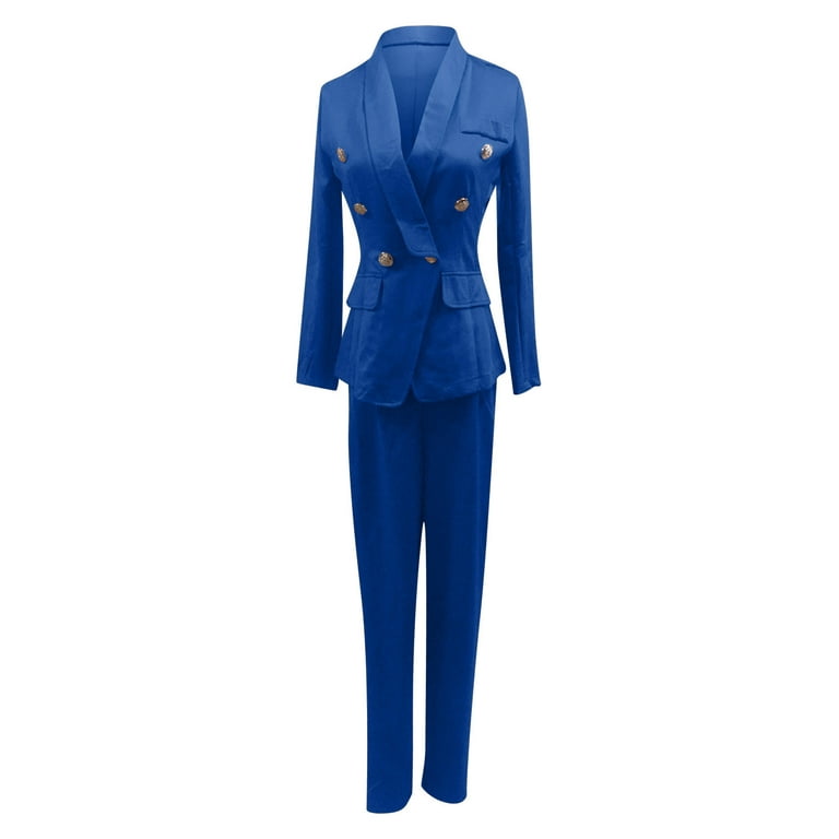 FRSASU Plus Size Long Sleeve clearance,Women's Long Sleeve Solid Suit Pants  Elegant Business Suit Sets Dark Blue 12(XXL)