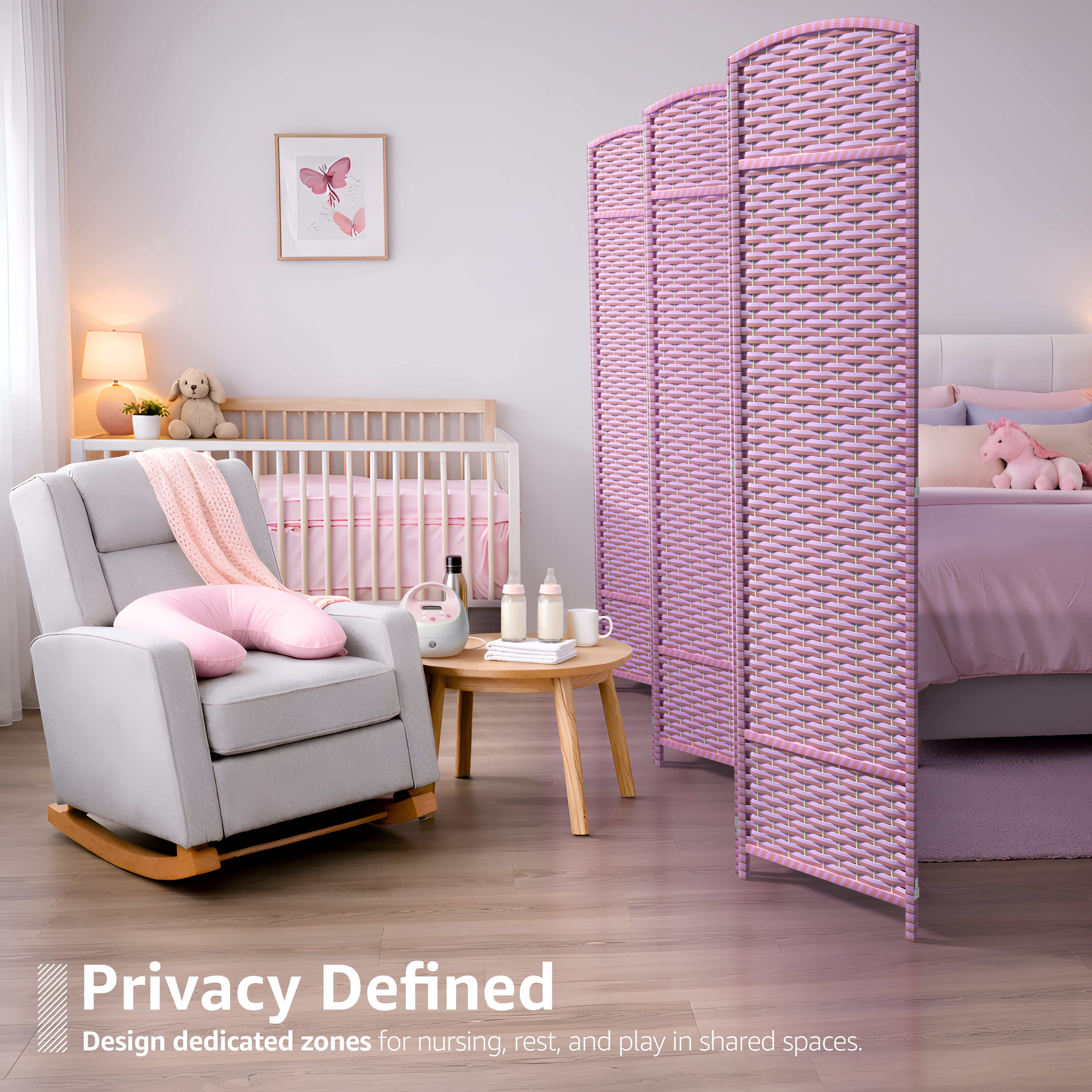 Sorbus 6-Panel Extra-Wide Folding Room Divider Privacy Screen, Hand-Woven Purple Mesh