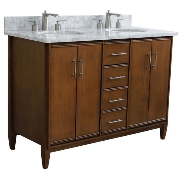 MCM 49" Double Oval Sink Solid Wood Vanity in Walnut/White Carrara