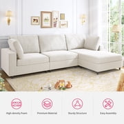 MUZZ L Shaped Sectional Sofa, Convertible 107 Oversize Modular Sectional Sofa, 3 Seater Sectional Couch with Pillows and Chaise Lounge for Living Room/Apartment, Beige,Right