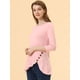 thumbnail image 3 of Blusas de túnica elástica casual con cuello redondo y manga 3/4 para mujer Rosa claro S, 3 of 5