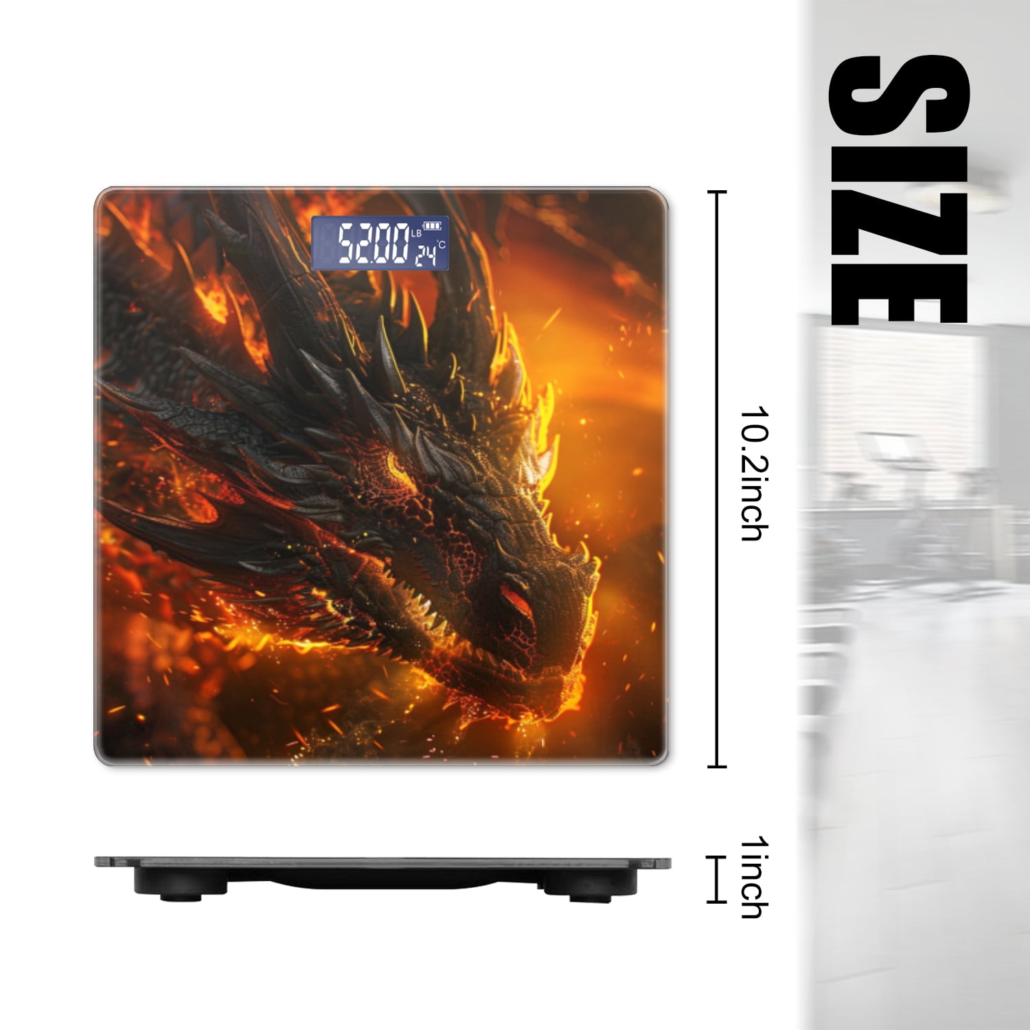 Bathroom Scale, Highly Accurate Digital Body Scale,Precisely Measures Weight up to 400 lbs-Fierce Dragon Scales Aglow With Intense Fire