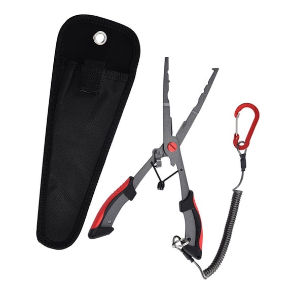 Plier Fishing Tackle with Sheath and Coiled Lanyard Fishing Multitool Hook Remover Braided Line Cutter