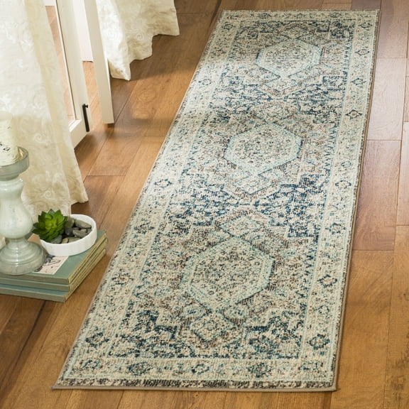 SAFAVIEH Phoenix Phylliss Border Runner Rug, Grey/Blue, 2'3" x 8'