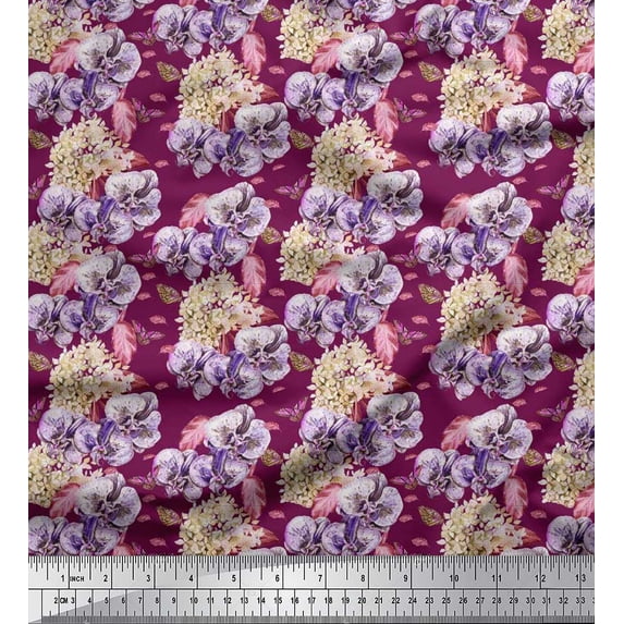 Soimoi Cotton Poplin Fabric Insect,Pansy & Yellow Flower Floral Printed Craft Fabric by the Yard 42 Inch Wide