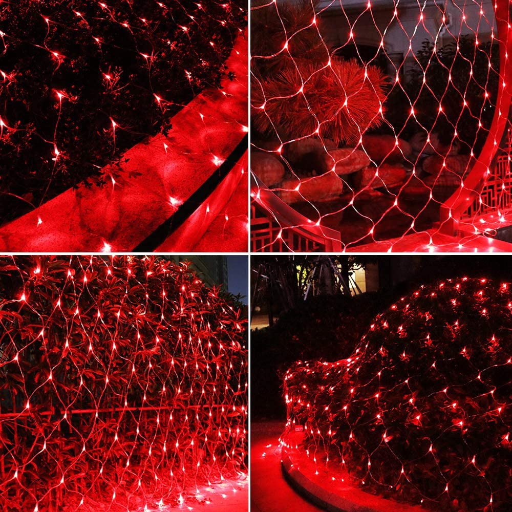 Net Mesh String Lights Waterproof ,8 Lighting Modes, Outdoor Christmas Decorative Lights, for Indoor Outdoor, Curtain, Christmas Tree, Holiday, Party(9.84 Ft x 6.6 Ft 144 LED, Red)