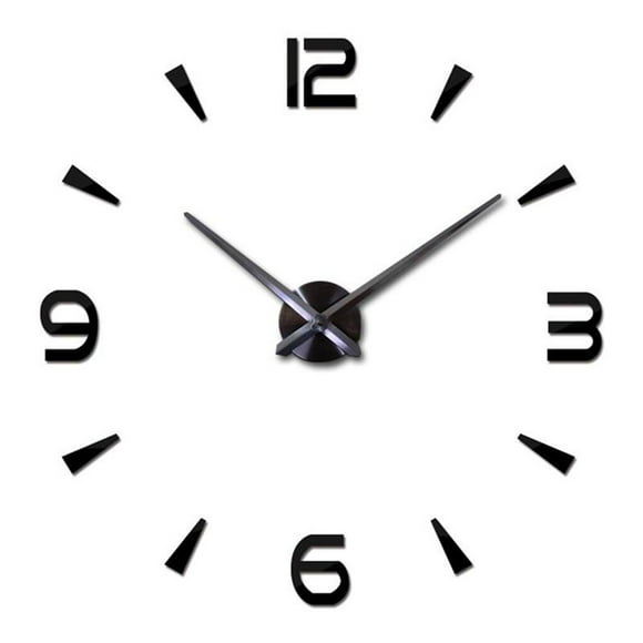 Wall Clock 3D Self-adhesive Analog Battery Powered Stylish DIY Quiet Running Household Office Living Room Wall-mounted Clocks Black