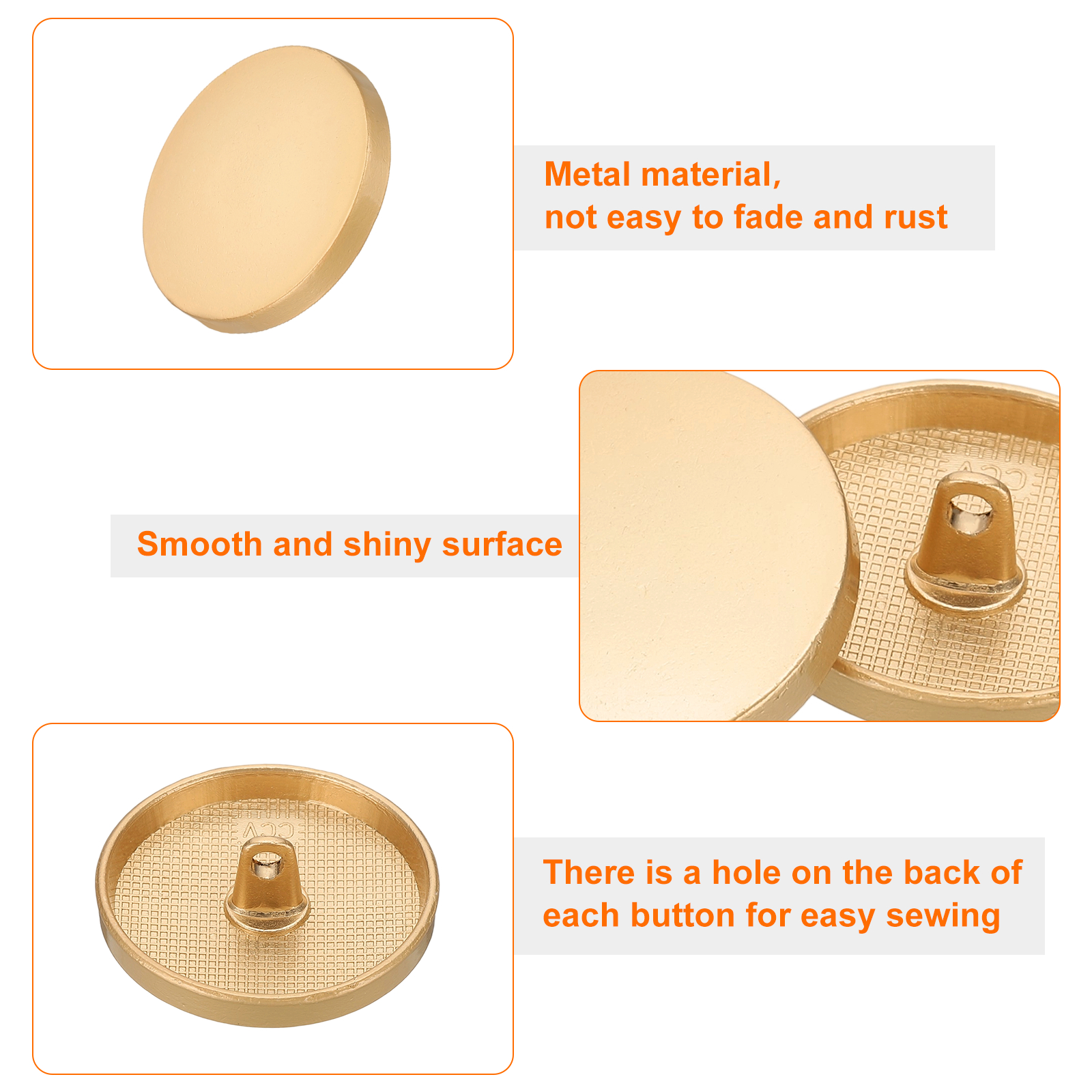 50pcs 44L Metal Round Flat Sewing Buttons 28mm Alloy Shank Craft Replacement Button for Men Women Suit Woolen Coat Shirt Trousers Sewing Crafts, Matt Gold