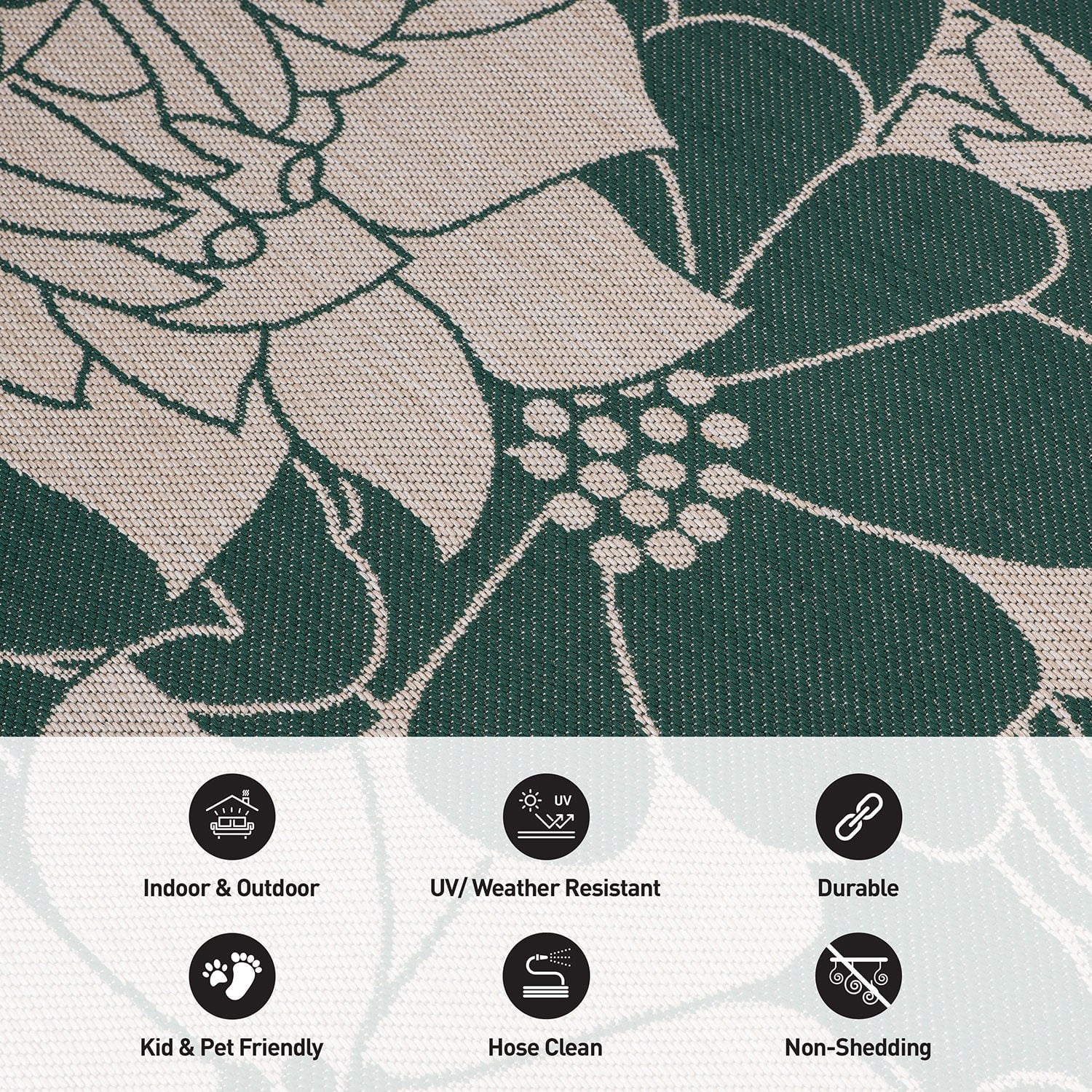 World Rug Gallery Modern Floral Flowers Textured Flat Weave Indoor/Outdoor Area Rug - GREEN 5' X 7'