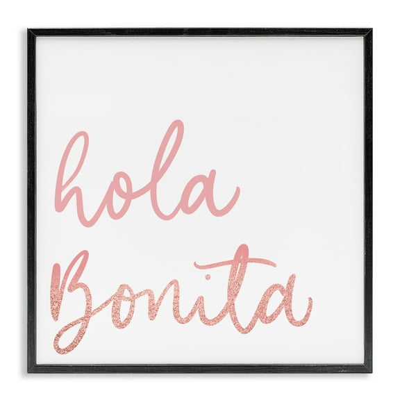 Stupell Industries Hola Bonita Rosa Inspirational Quotes & Sayings Painting Black Framed Art Print Wall Art, 12 x 12
