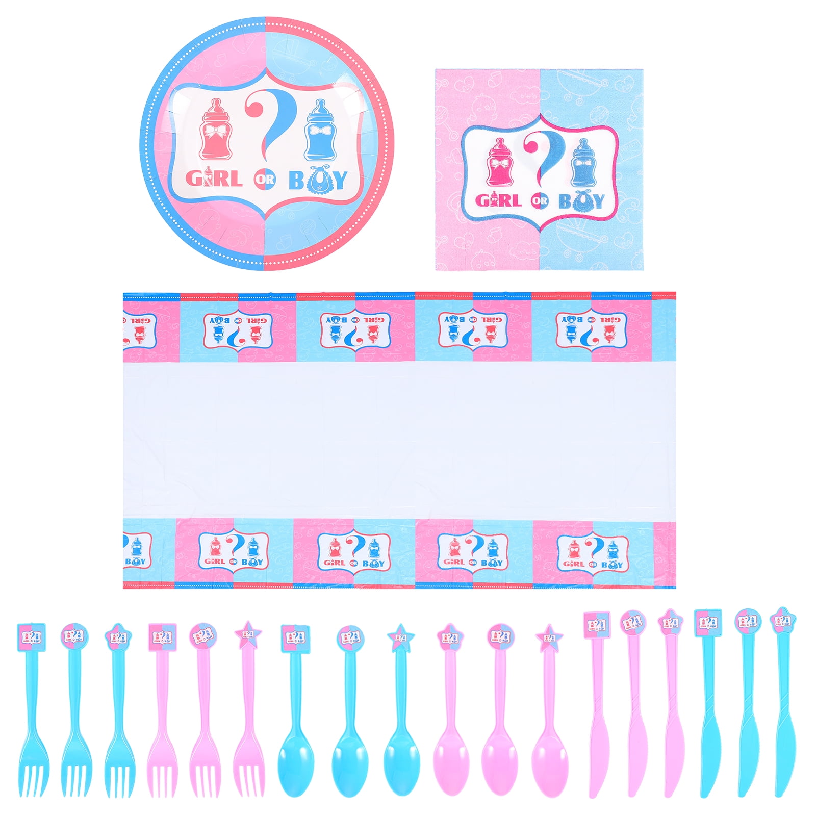 Hemoton 35Pcs Gender Reveal Party Supply Baby Shower Decor Gender Reveal Tableware Kit