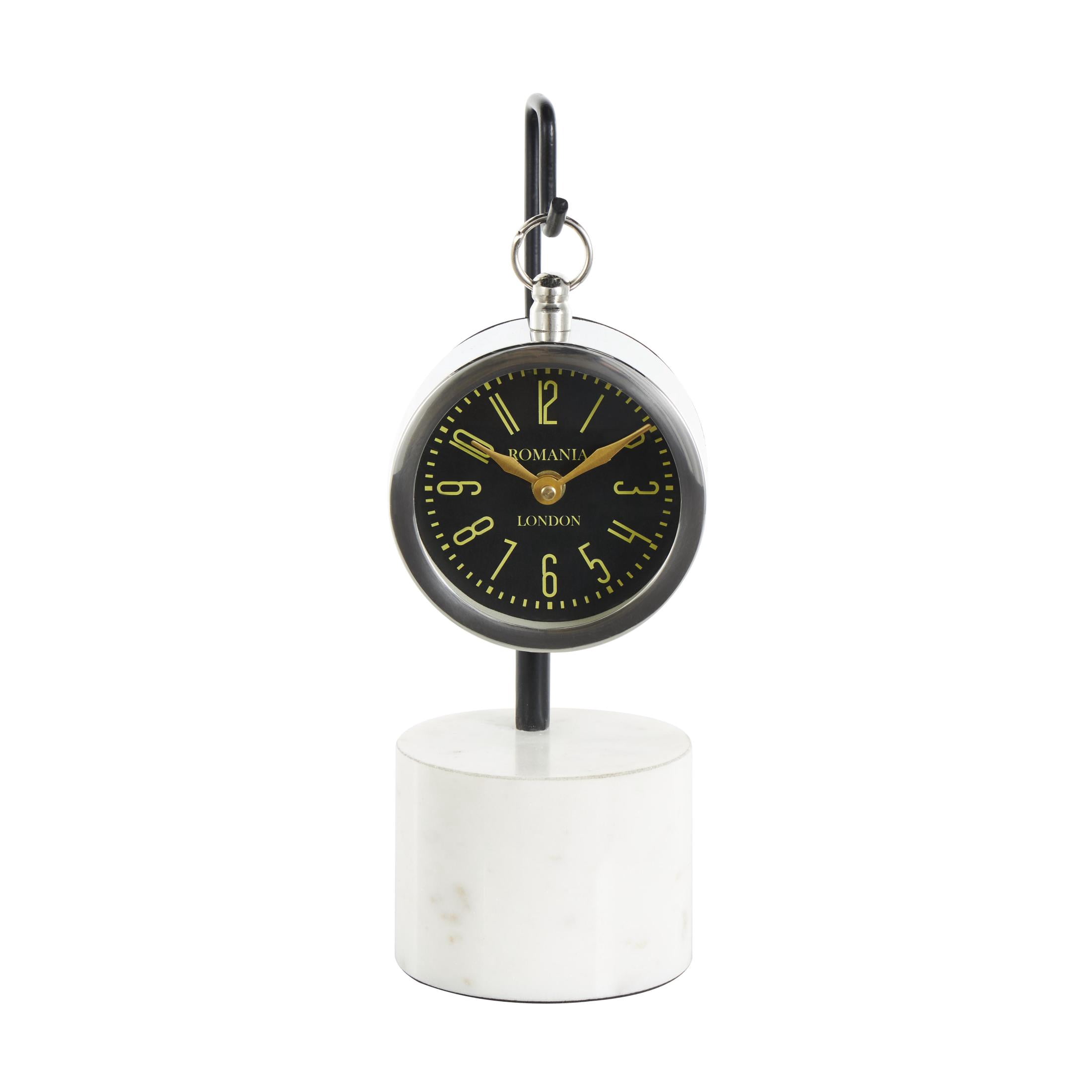 DecMode 12" Silver Stainless Steel Metal Suspended Clock with Black and White Stand