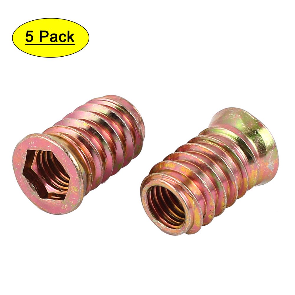 M10 x 25mm Furniture Hex Key Type ENut Wood Insert Interface Screws Nuts 5 Pcs