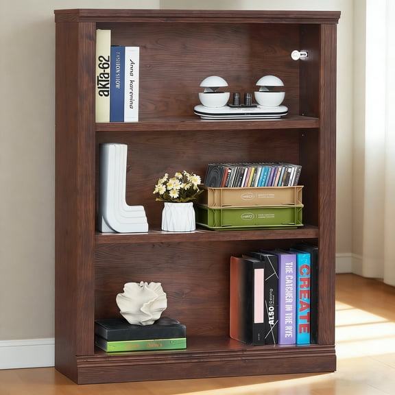 Joaxswe 3 Cube Tall Skinny Bookcase, Free Standing Organizer Shelf, Floor Vintage Bookshelves for Living Room, Office, Walnut