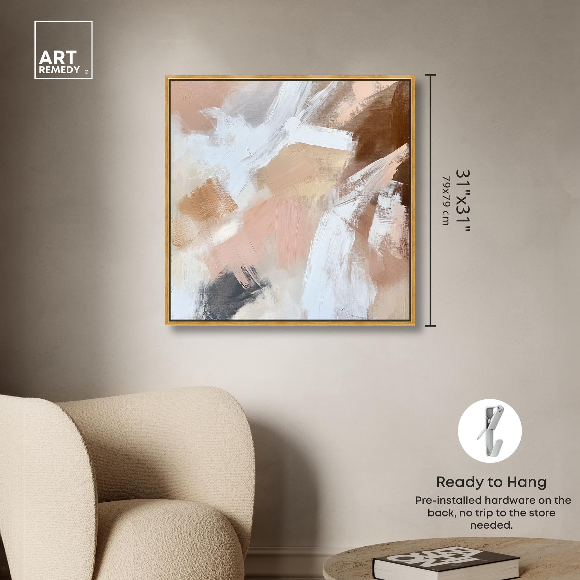 Taupe and Ash I Canvas Boho Minimalist by Art Remedy, Gold Frame, 30 x 30