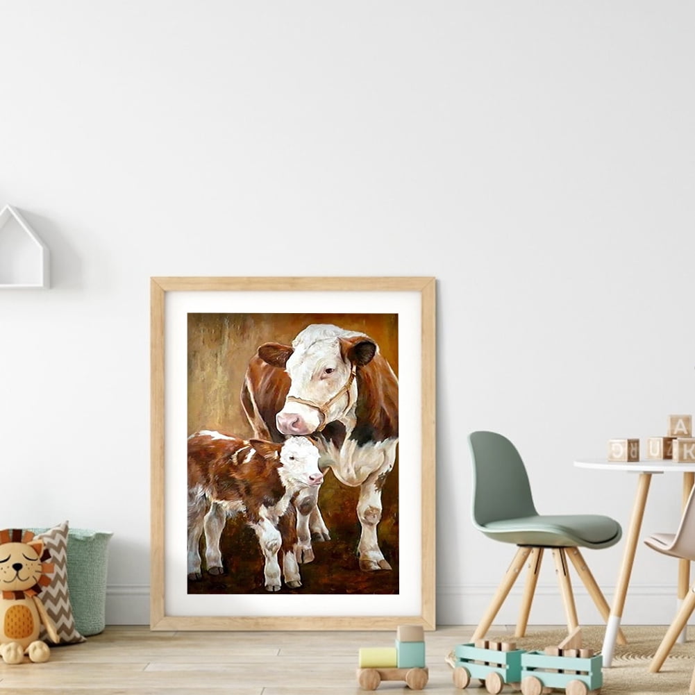 Pintar Por Números – Vaca Bebé En Taza De Té, Kit De óleo Sobre Lienzo Con Marco Para Adultos Y Niños, 40x50 Cm