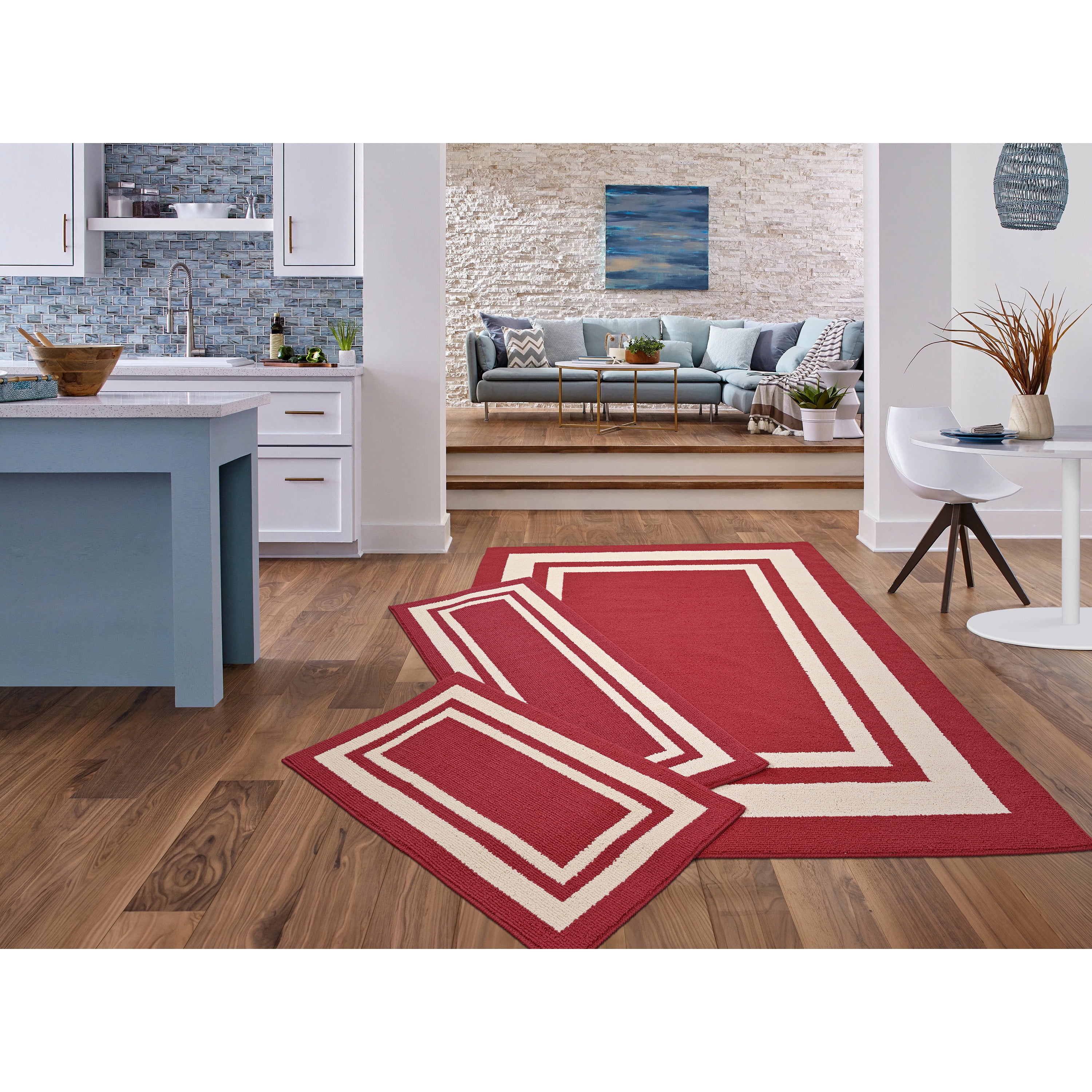 Garland Rug Borderline Polypropylene Burgundy/Tan Indoor/Outdoor Rug Set, 3 Piece Set (24"x40" Accent Rug, 2'x5' Runner Rug, and 5'x7' Area Rug)