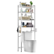 Biemlerfn Over The Toilet Storage Shelf, 4-Tier Wooden Bathroom Organizer Adjustable Saver Space Rack with Toilet Paper Holder, Pure White