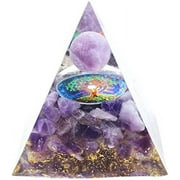 Orgone Pyramid Amethyst Crystal Tree of Life Aura Quartz Crystal (Extra Large,8CM/3.15 INCH)