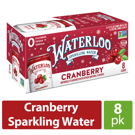 Waterloo Sparkling Water, Cranberry, 12 fl oz, 8 Pack Cans