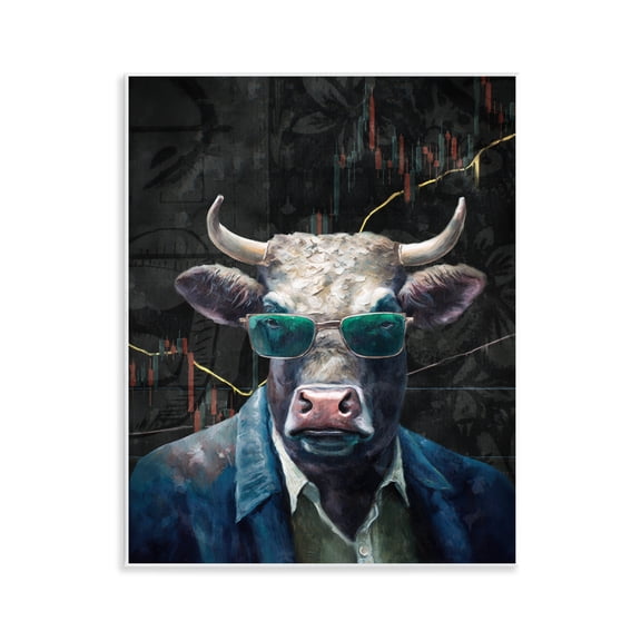 Stupell Industries Bull in Sunglasses Animals Painting Unframed Art Print Wall Art, 11 x 14