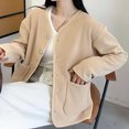 thumbnail image 6 of HAiming Women Plush Coats Fleece Long Sleeve V Neck Casual Solid Color Jackets Fall Winter Trendy Outwear Clothes, 6 of 6