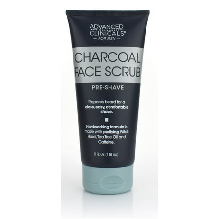 Advanced Clinicals Charcoal Face Scrub with Sandalwood, Tea Tree oil and witch hazel. The best Pre-Shave cleanser to prepare your beard for a close, comfortable shave. Sulfrate-free.