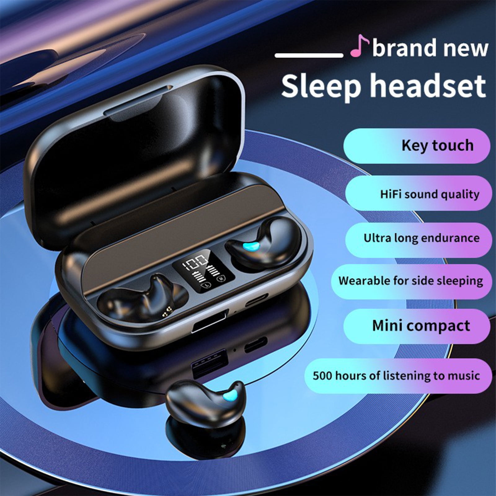Bluetooth Earbuds Invisible Sleep Bluetooth Earbuds, Mini Tiny Discreet Hidden Headphones with LED Display and Charging Case(Black)