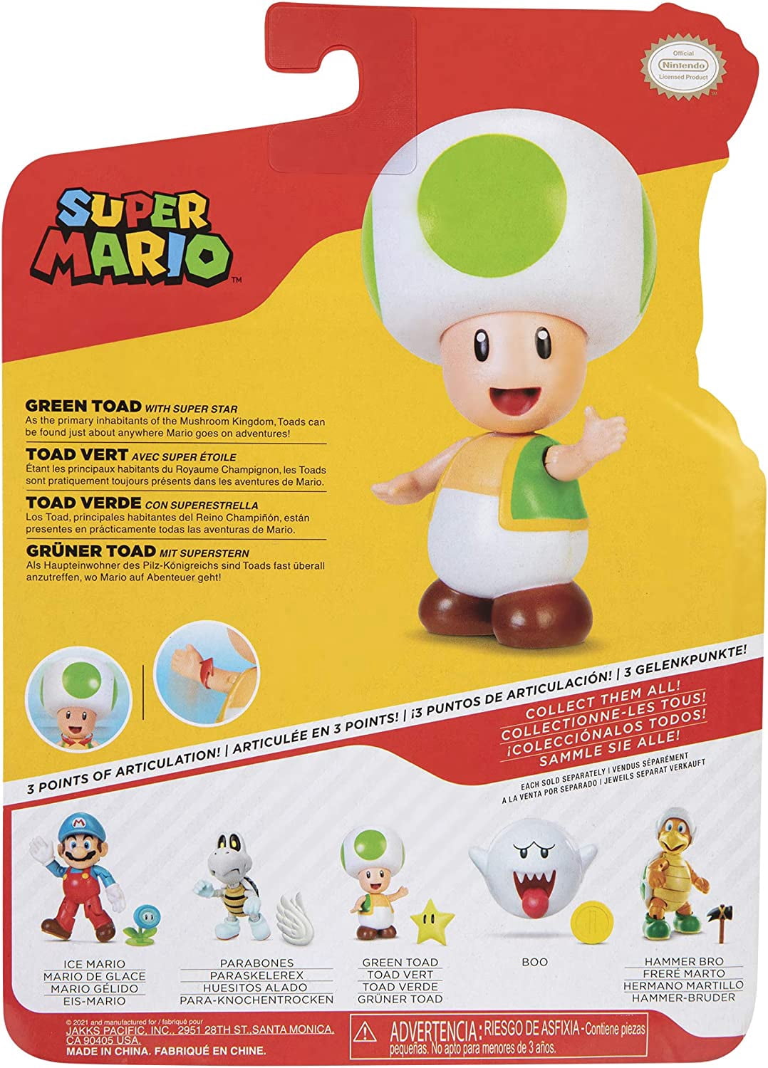 SUPER MARIO Action Figure 4 Inch Green Toad Collectible Toy with Star Accessory