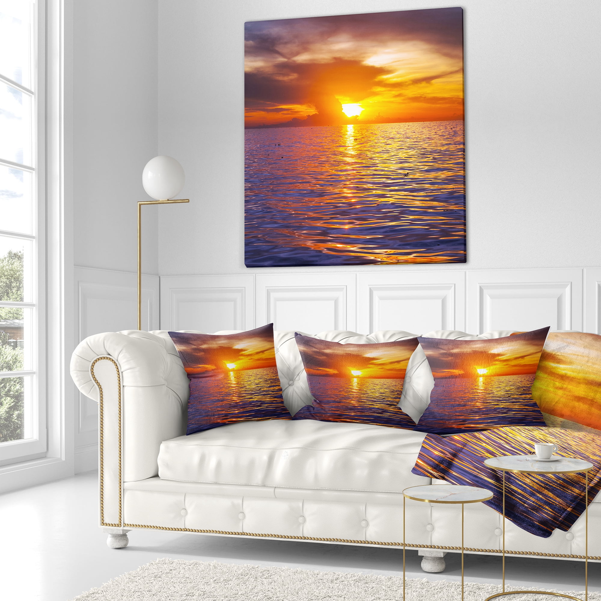 Designart 16" x 16" Multi-color Sea Shore Polyester Throw Pillow