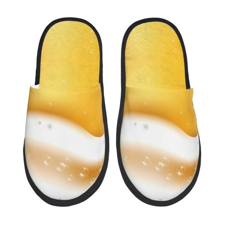 Balery Golden Beer Slient Indoor Furry Fleece Comfort House Shoes Soft Non-Slip Home Shoes Cotton slippers House Slippers-- Large