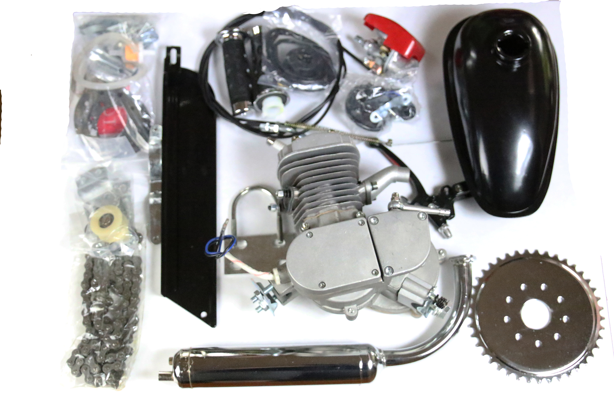 Helio 2 Stroke Motorized Bicycle Engine 80/66cc Performance Kit (Silver)