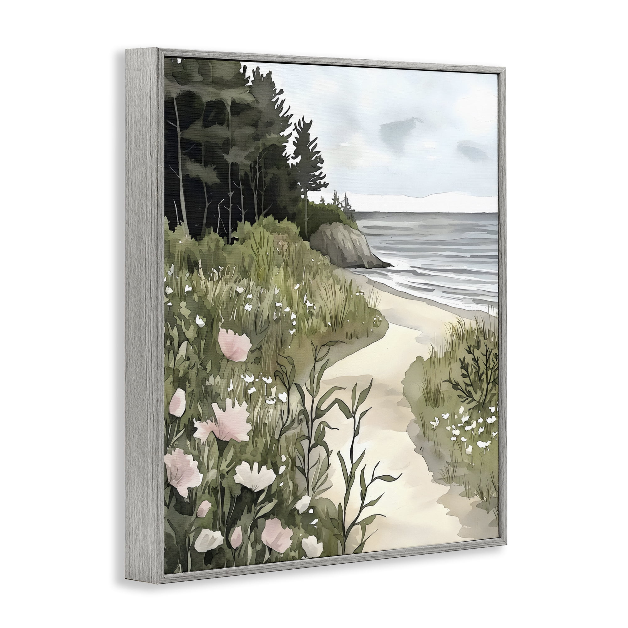 Stupell Industries Coastal Calm Floral Pathway Gray Framed Giclee Art, design by Riley B