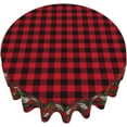 thumbnail image 5 of Christmas Tablecloth 60 Inch Round Red Buffalo Plaid Tablecloth Waterproof Polyester Holiday Holly Pine Cones Christmas Balls Decorative Table Cloth for Kitchen Dining Room Outdoor Patio Party, 5 of 6