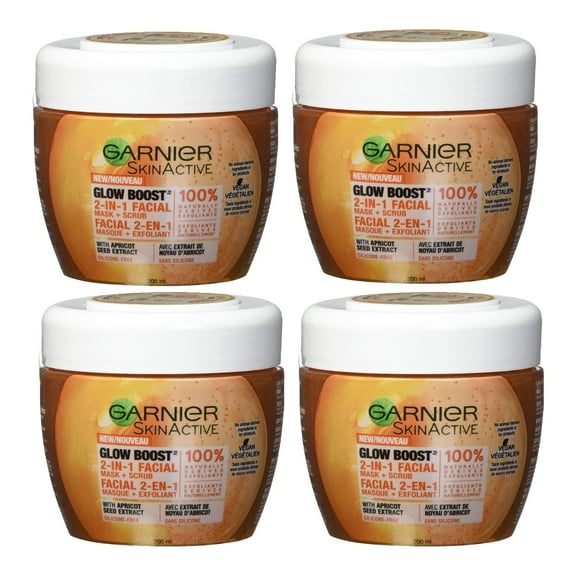 Pack of (4) Garnier SkinActive Glow Boost 2-in-1 Facial Mask and Scrub, 6.76 fl oz