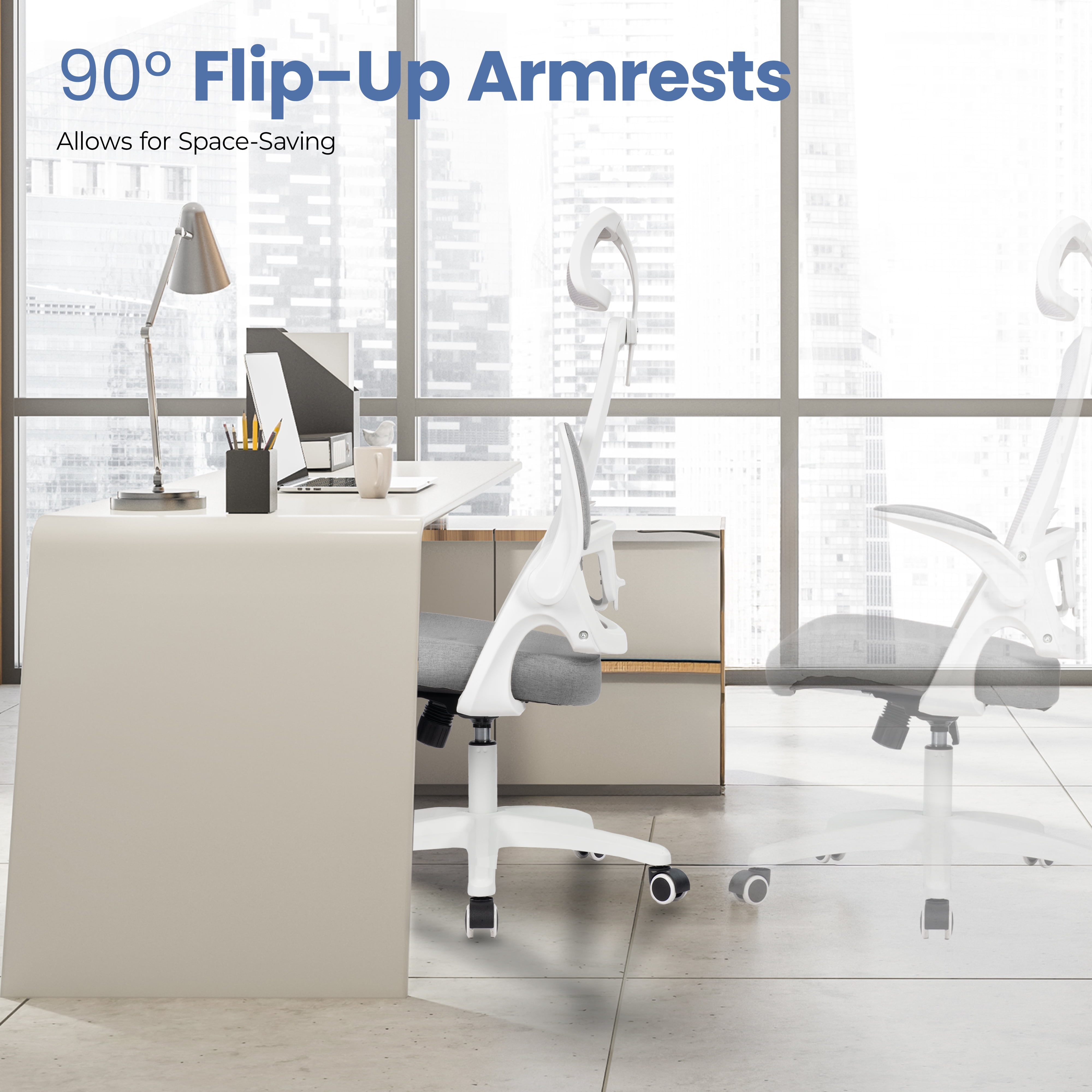 CELTOSS Ergonomic Office Chair, High Back Flip-Up Armrests Design, Adjustable Mesh Headrest and Lumbar Support, Gray
