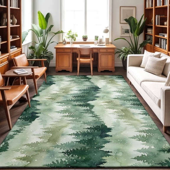 Large Area Rugs 6'x9', Green Forest Carpet Runner Indoor Outdoor Rugs Home Decor Aesthetic, Green Ombre Trees Abstract Art Non Slip Mats Washable Accent Rug for Living Room Bedroom