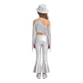 thumbnail image 2 of Haitryli Kids Girls Street Hip Hop Jazz Dance Outfit Sequin Tassel Crop Top And Metallic Bell Bottom Pants And Hat Set Silver 14, 2 of 7